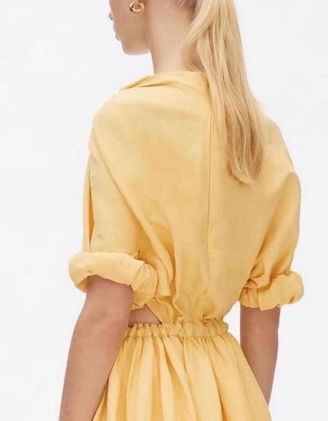 Maxivestido Celine Phoebe Philo Resort 2018 con aberturas en lino amarillo Amarillo en venta