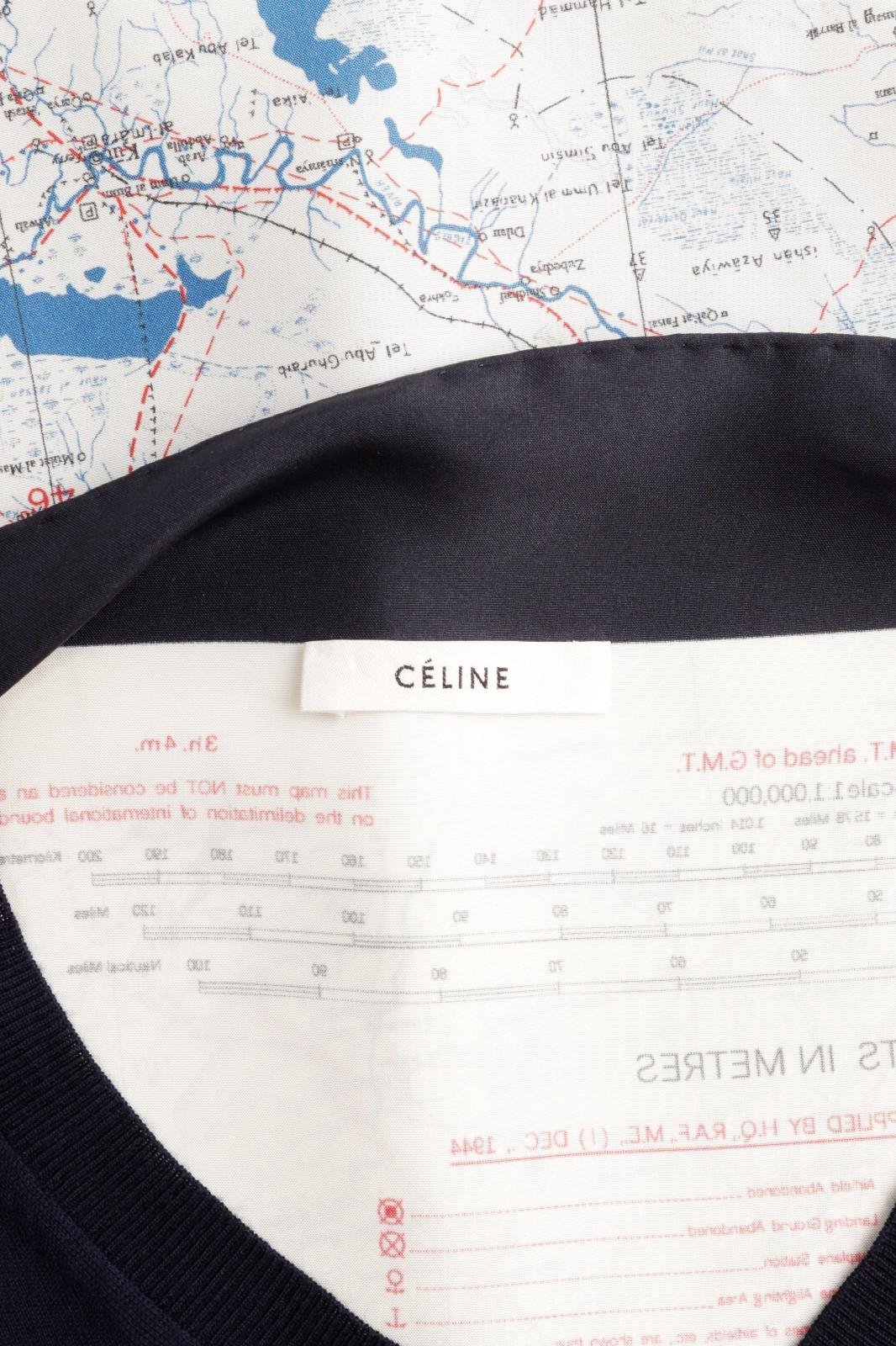 Celine Phoebe Philo Resort 2018 Navy V Neck Sweater Jumper Silk Map – Size Small im Angebot 10