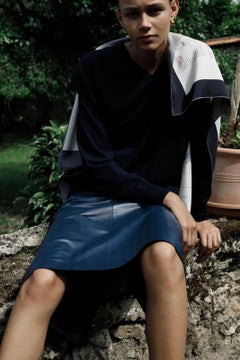 Celine Phoebe Philo Resort 2018 Navy V Neck Sweater Jumper Silk Map – Size Small