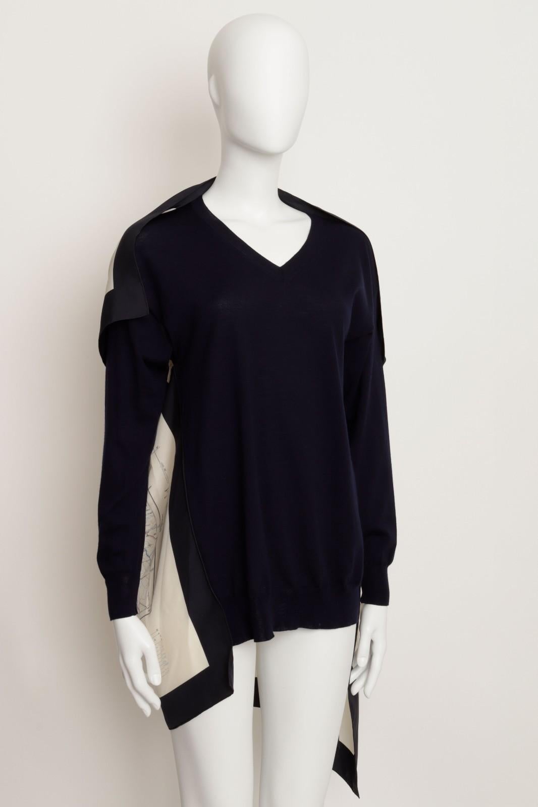 Celine Phoebe Philo Resort 2018 Navy V Neck Sweater Jumper Silk Map – Size Small für Damen oder Herren im Angebot