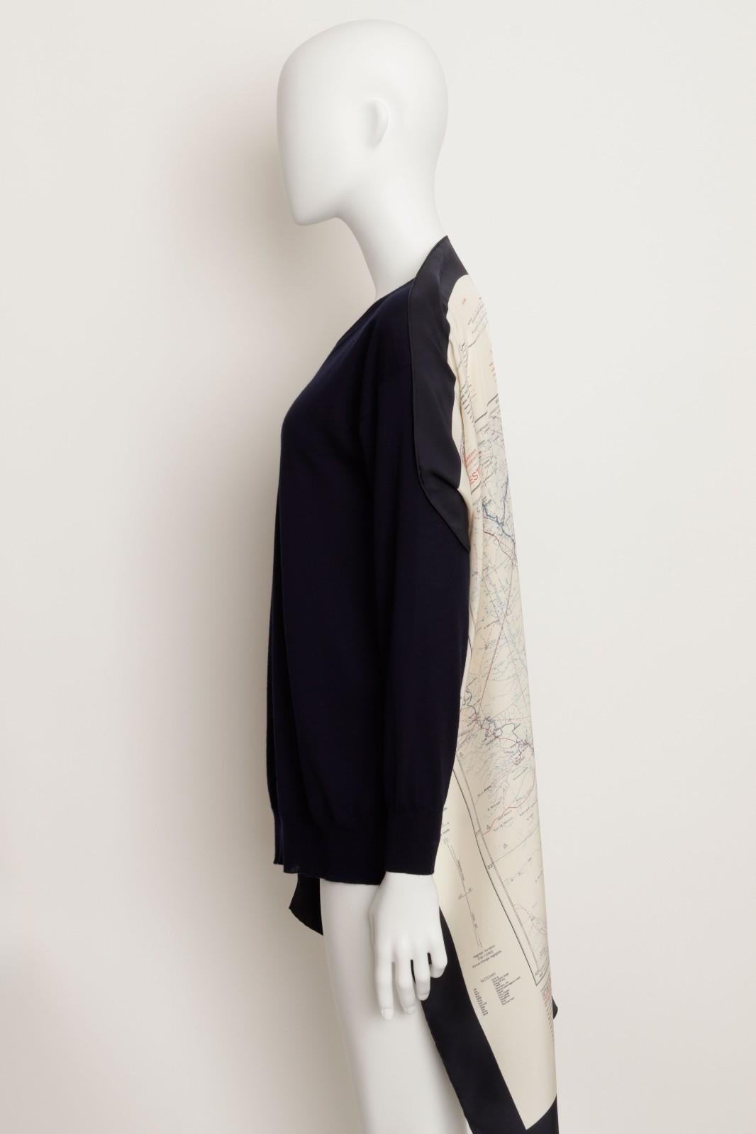 Celine Phoebe Philo Resort 2018 Navy V Neck Sweater Jumper Silk Map – Size Small im Angebot 3