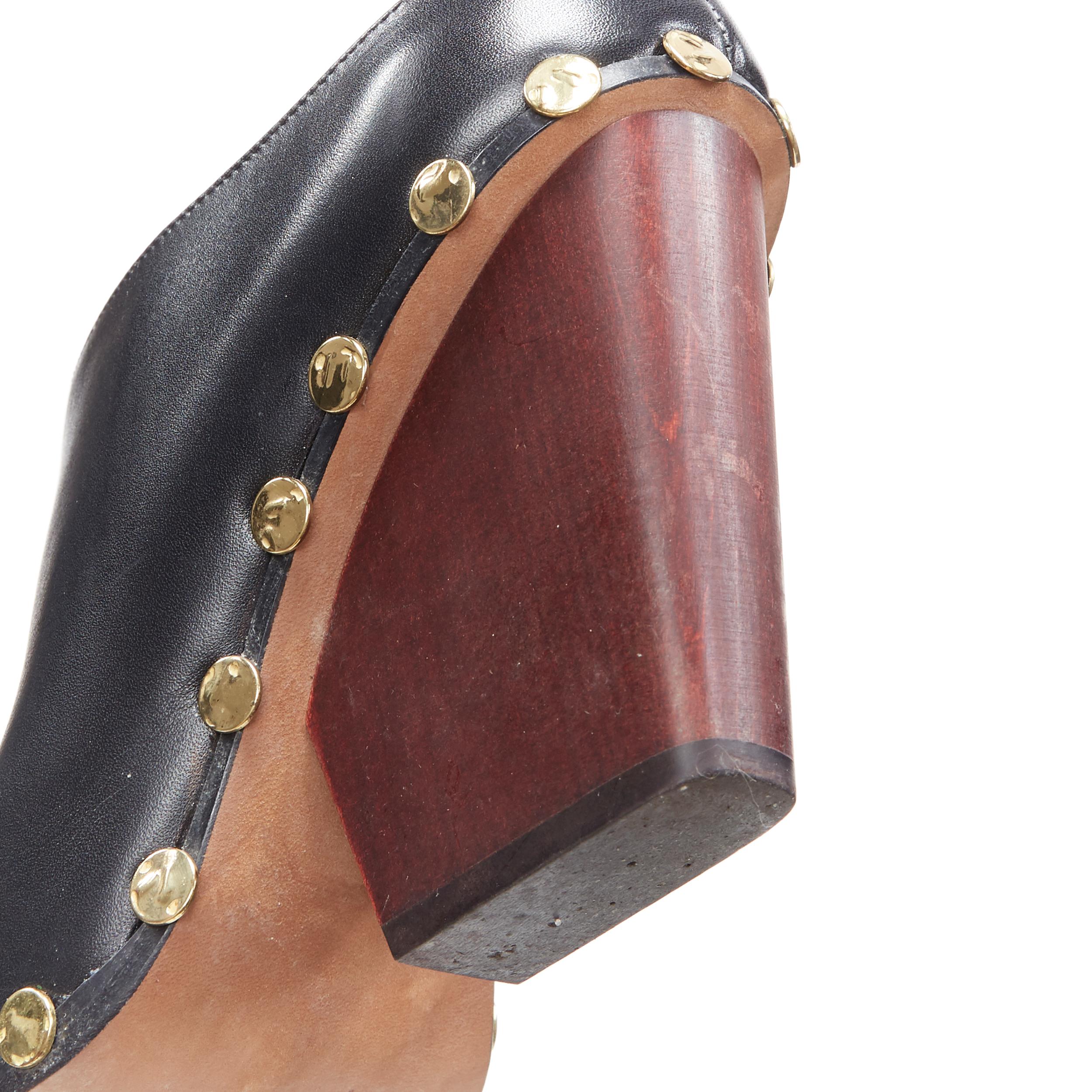 CELINE PHOEBE PHILO Rodeo High black leather point toe gold stud mule EU37 1