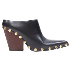 CELINE PHOEBE PHILO Rodeo High black leather point toe gold stud mule EU37