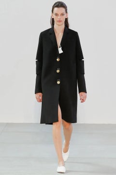 Celine Phoebe Philo S/S 2015 Runway Coat with Brass Bell Buttons in Black Wool