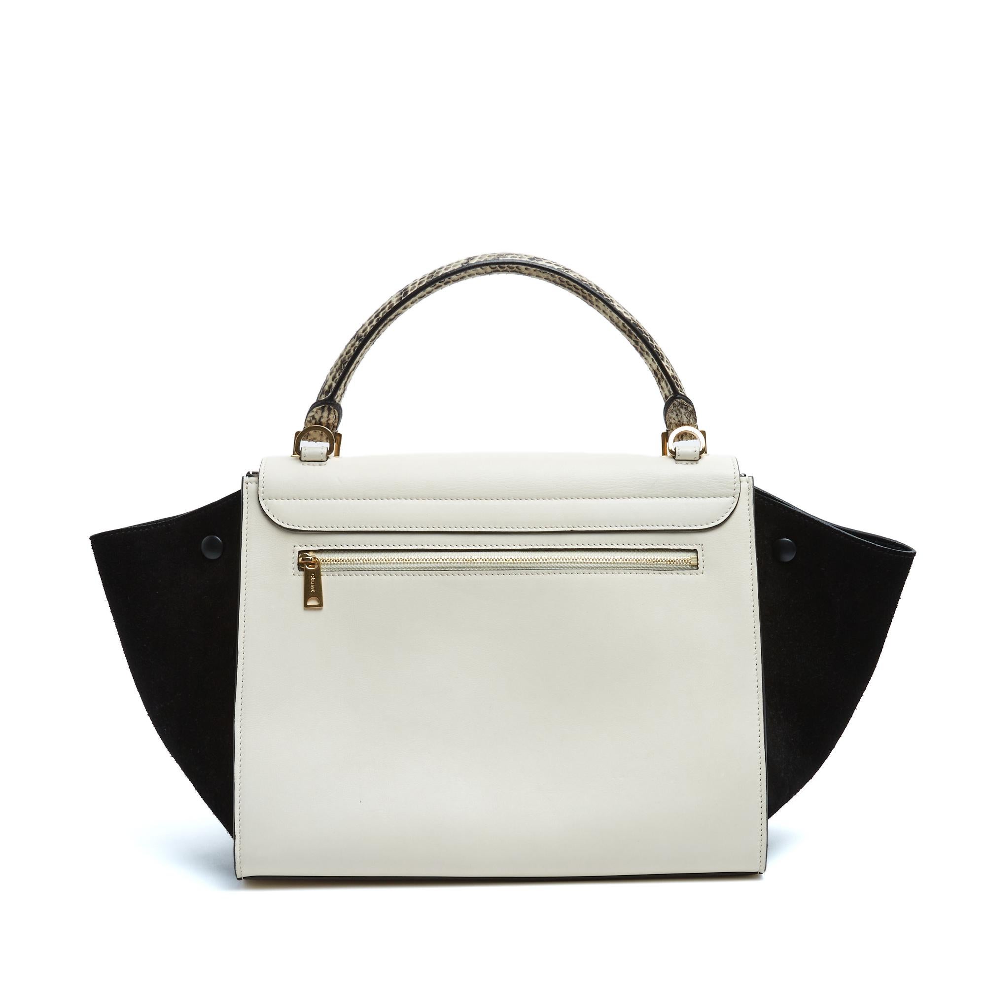 Gris Céline Phoebe Philo Sac Trapeze Medium Milk White Black Leather Bag Strap Celine en vente