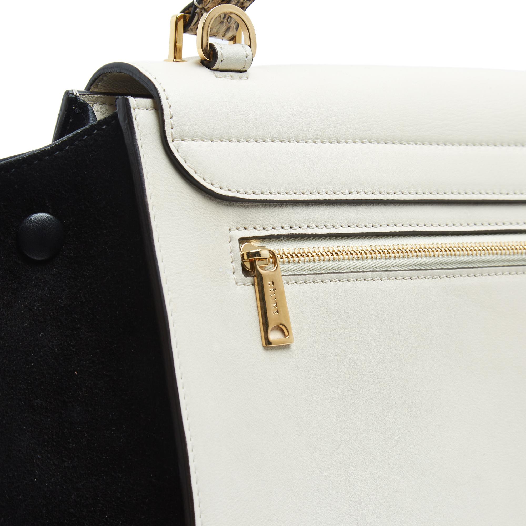 Céline Phoebe Philo Sac Trapeze Medium Milk White Black Leather Bag Strap Celine Excellent état - En vente à PARIS, FR