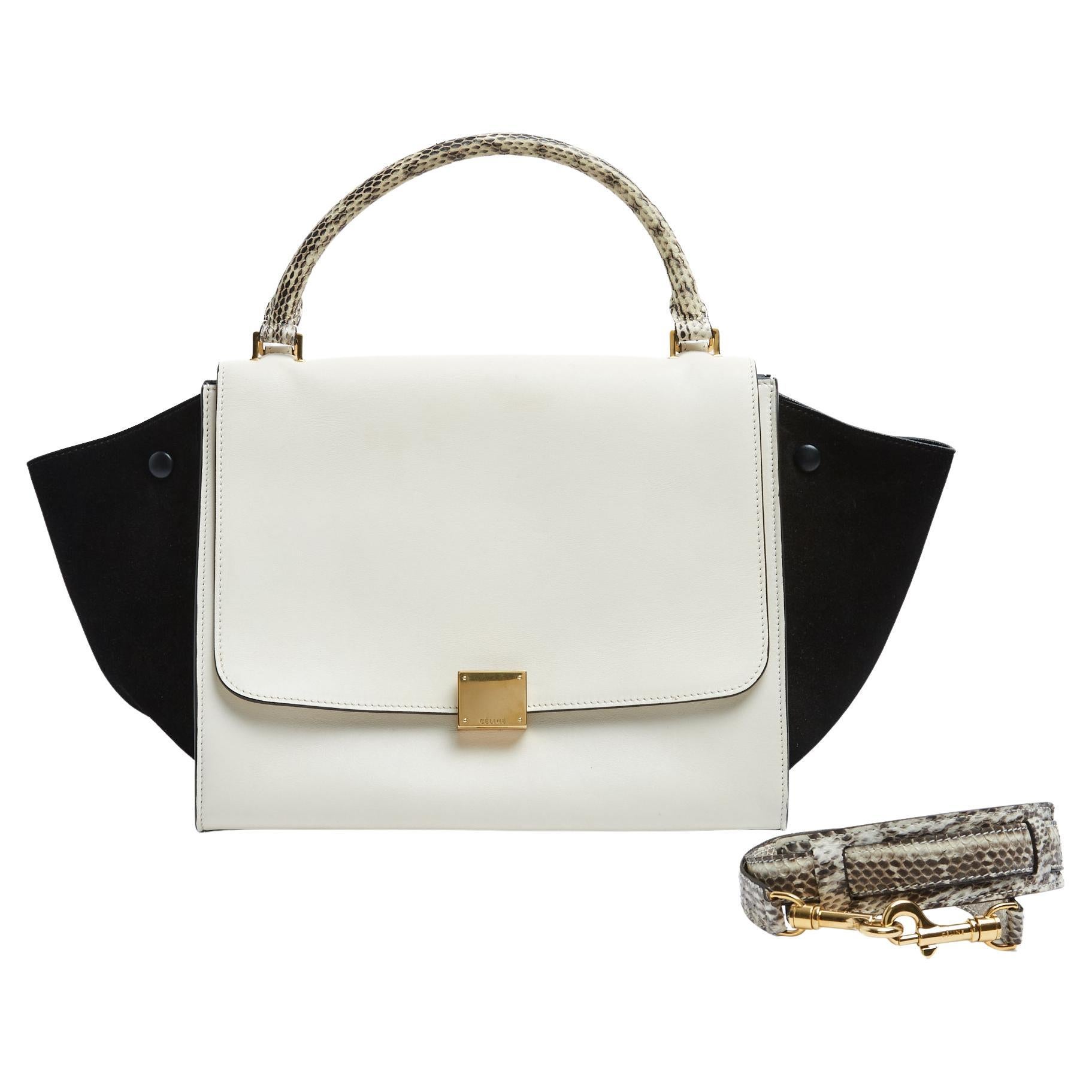 Céline Phoebe Philo Sac Trapeze Medium Milk White Black Leather Bag Strap Celine en vente