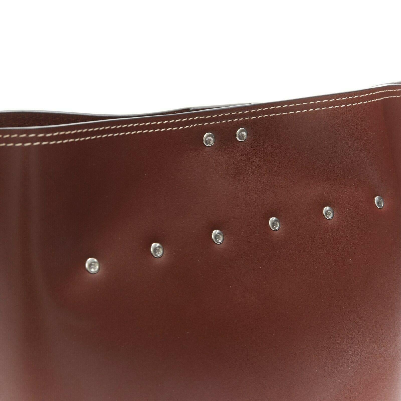 CELINE PHOEBE PHILO SS18 brown leather overstitched studded shoulder bucket bag 2