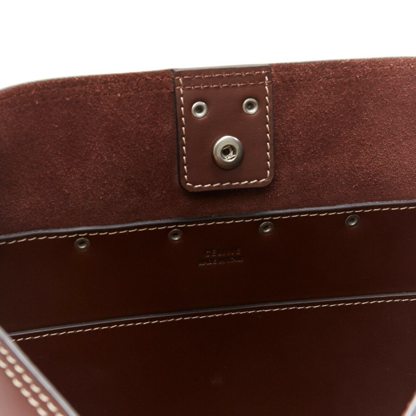 CELINE PHOEBE PHILO SS18 brown leather overstitched studded shoulder bucket bag 3