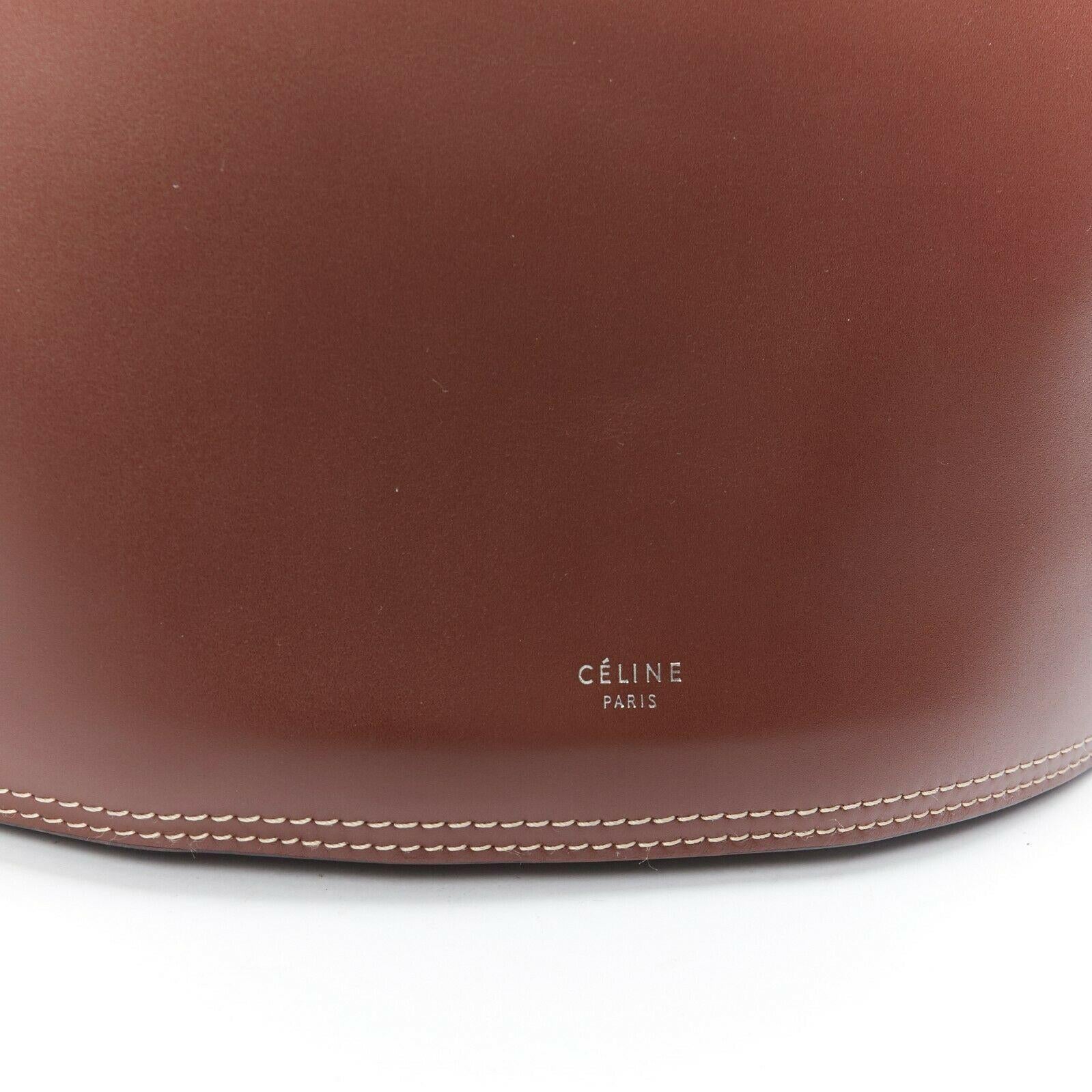 Women's CELINE PHOEBE PHILO SS18 brown leather overstitched studded shoulder bucket bag