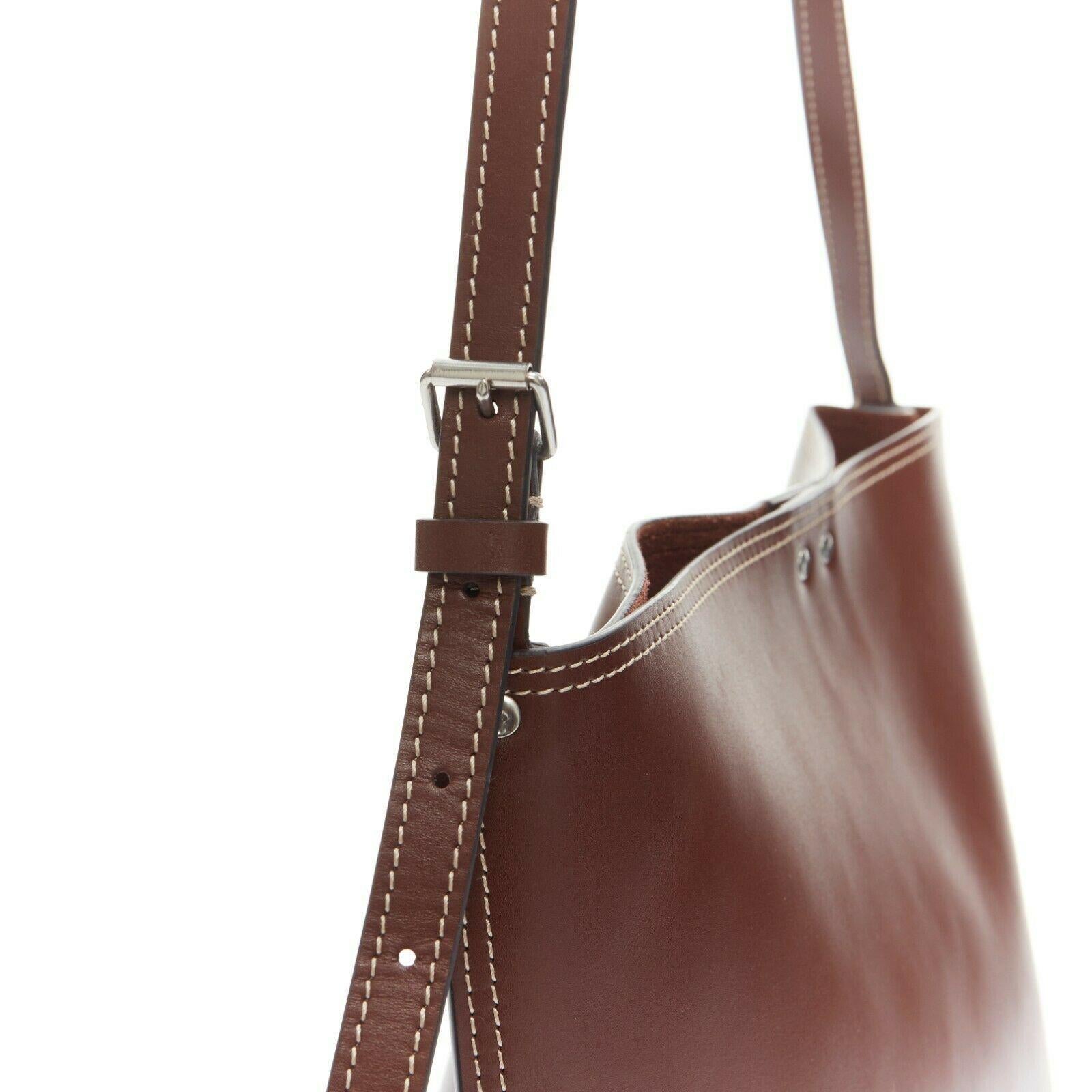 CELINE PHOEBE PHILO SS18 brown leather overstitched studded shoulder bucket bag 1