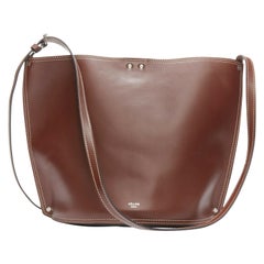 CELINE PHOEBE PHILO SS18 brown leather overstitched studded shoulder bucket bag