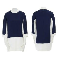 CELINE PHOEBE PHILO silk viscose navy white colorblocked shift dress FR36 S