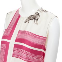 CELINE PHOEBE PHILO SS2015 100% silk beige pink fox print shift dress FR40 M