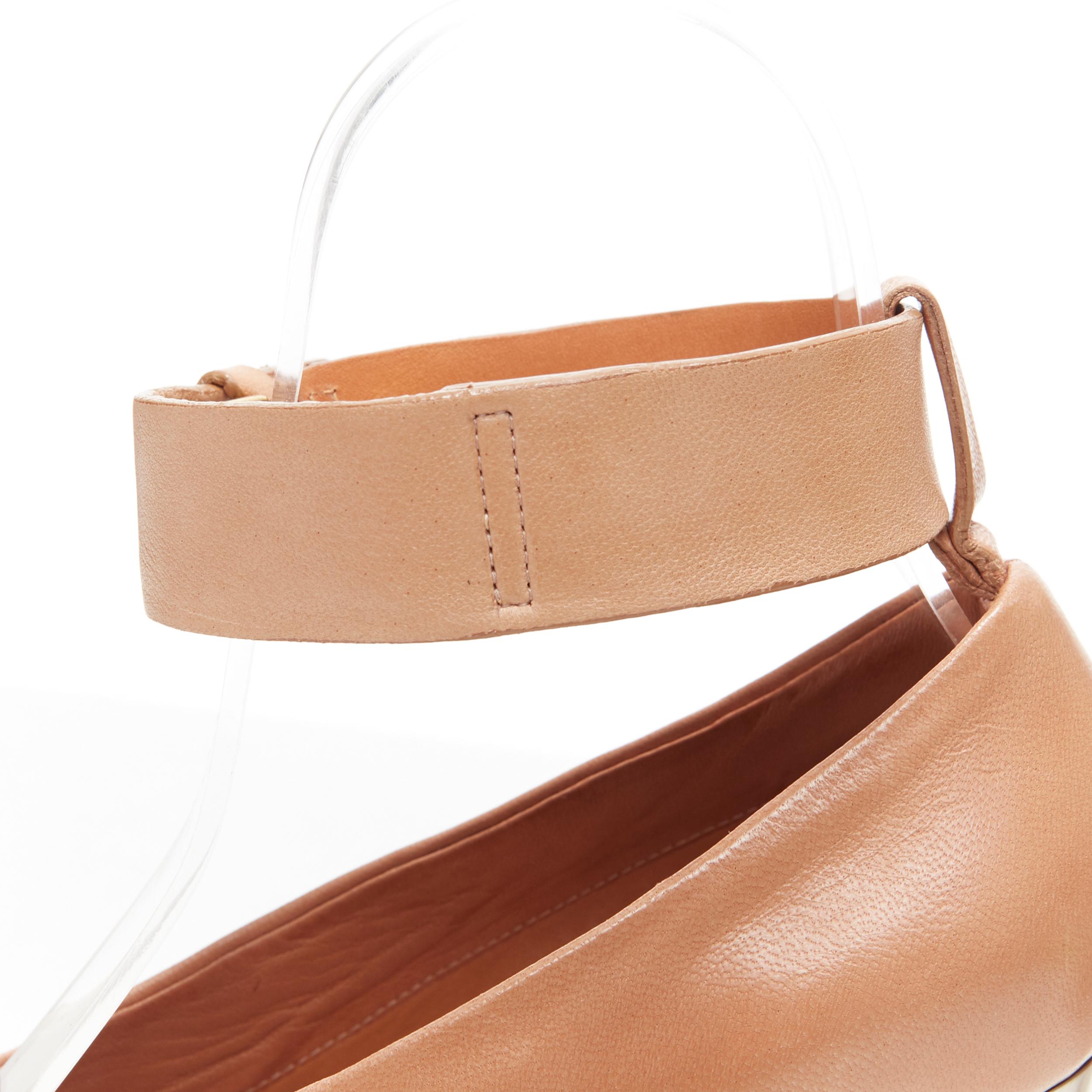 CELINE PHOEBE PHILO tan brown leather open toe silver metal glove heel EU37.5 2