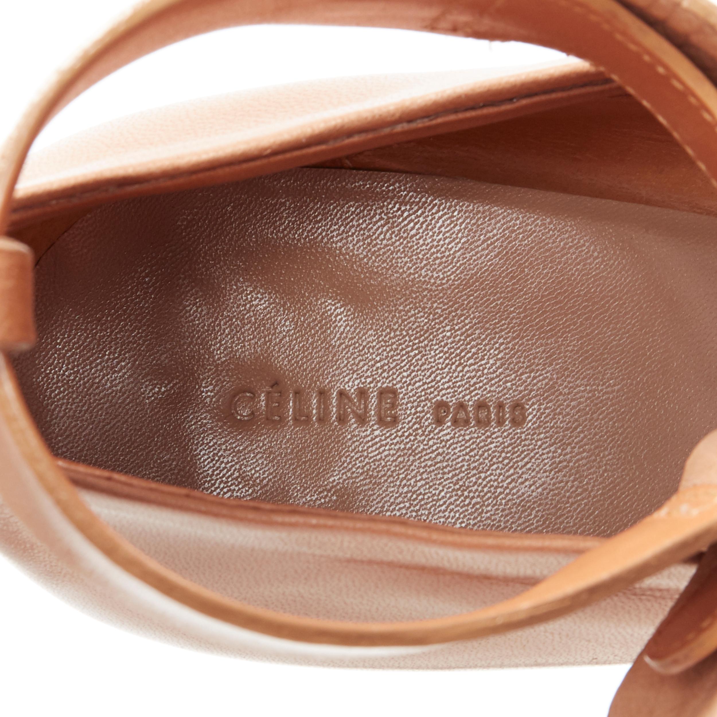 CELINE PHOEBE Philo in pelle marrone tan open toe con tacco a guanto in metallo argentato EU37.5 6