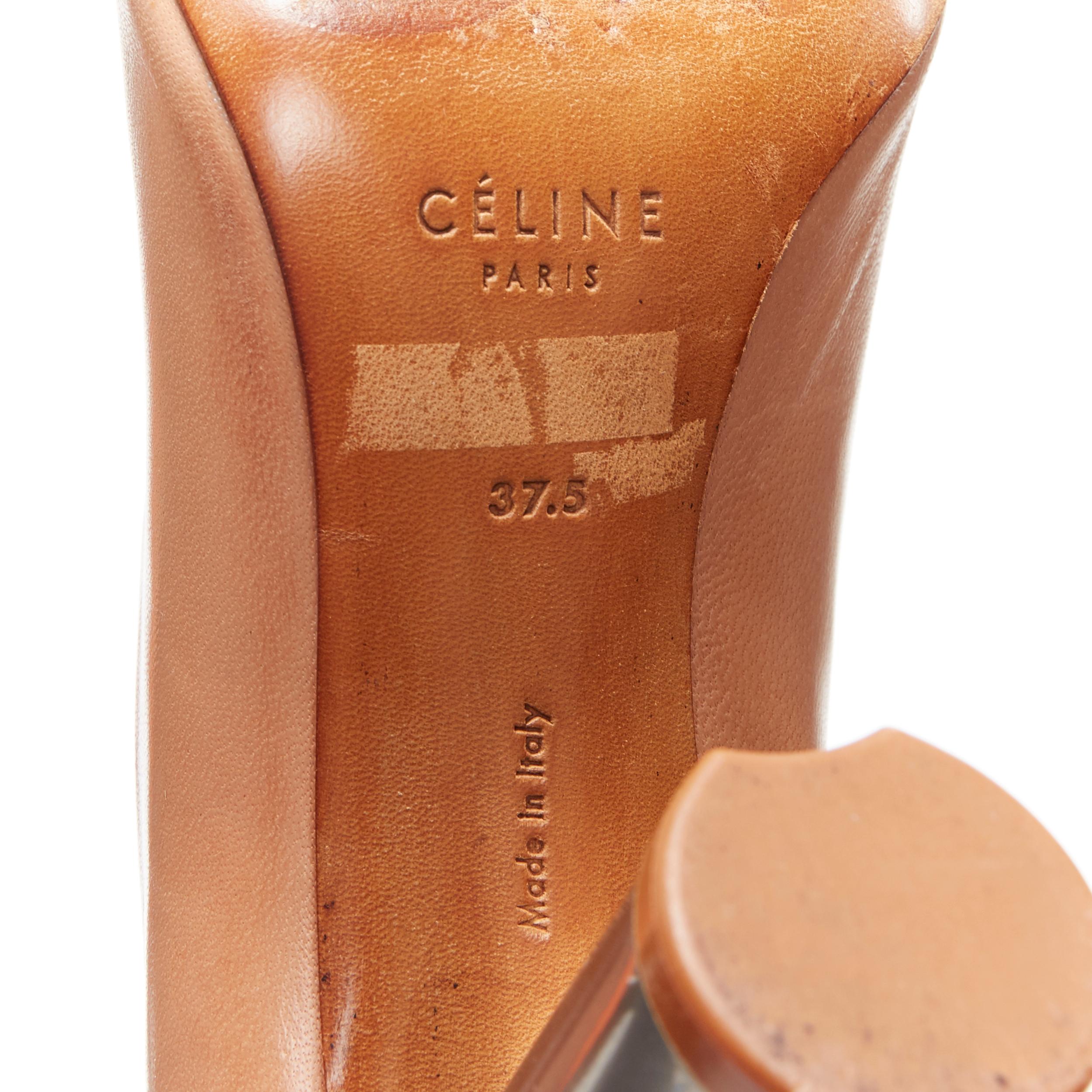 CELINE PHOEBE PHILO tan brown leather open toe silver metal glove heel EU37.5 4