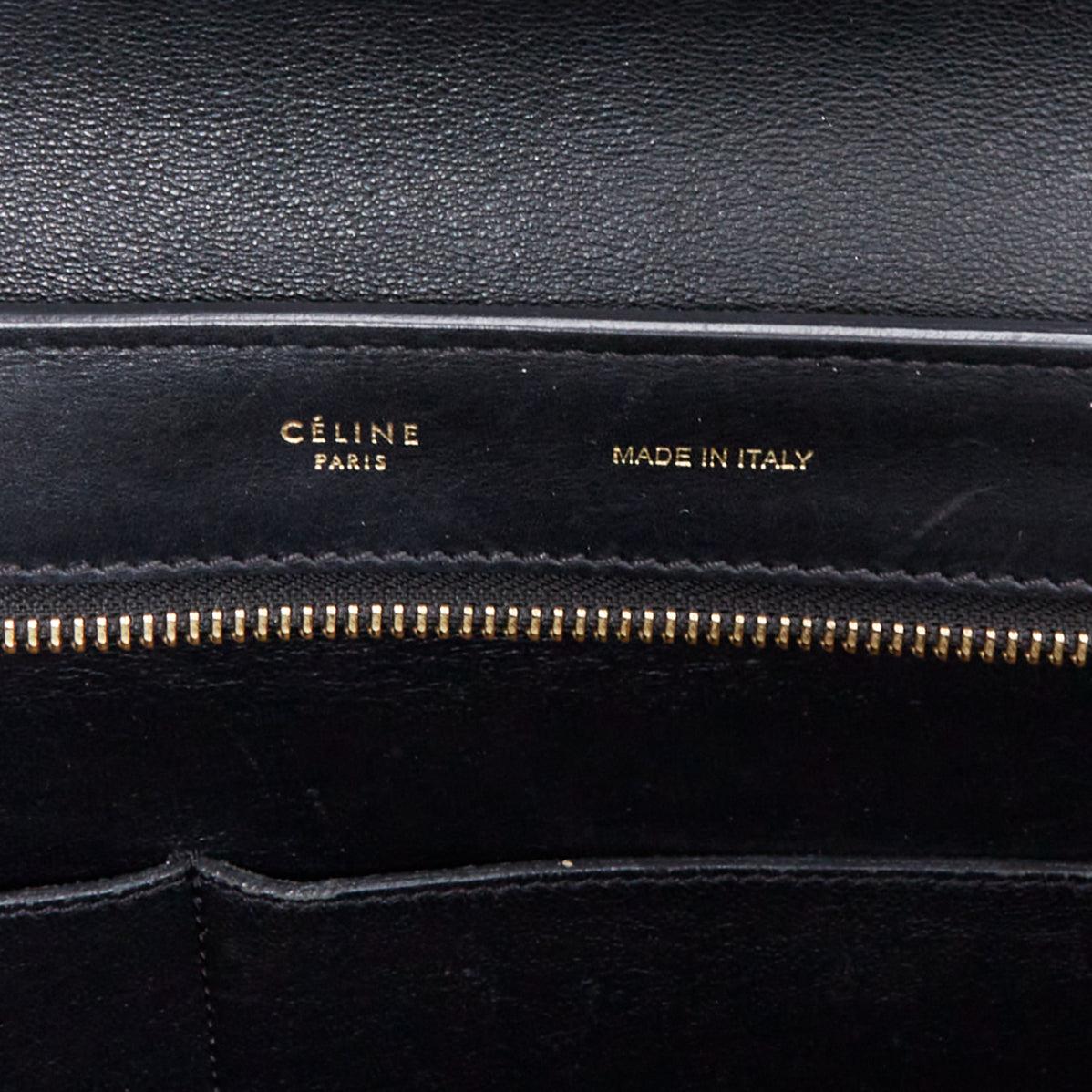 Celine Phoebe Philo Trapeze, borsa in finto coccodrillo nero con finiture dorate in vendita 5