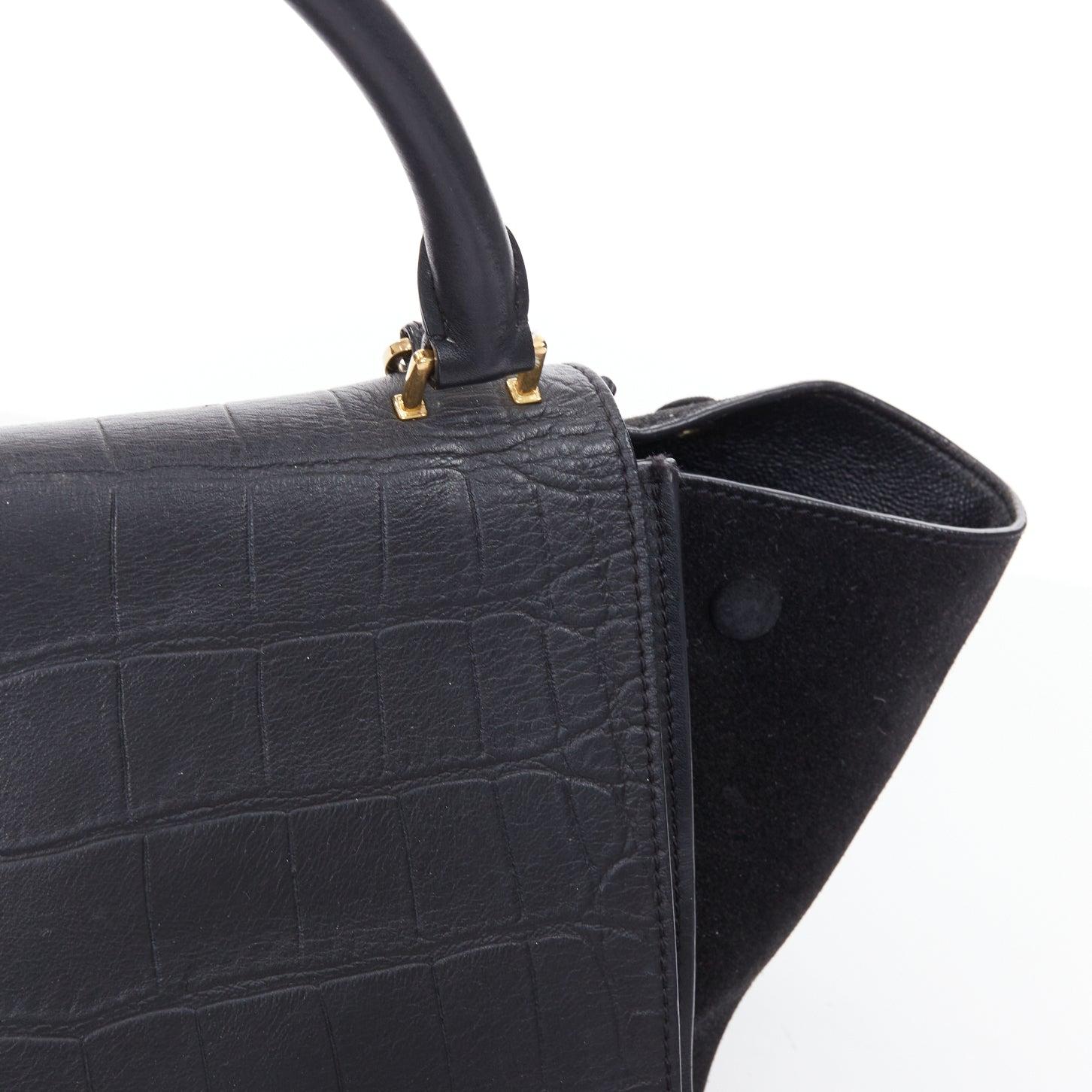Celine Phoebe Philo Trapeze, borsa in finto coccodrillo nero con finiture dorate in vendita 3