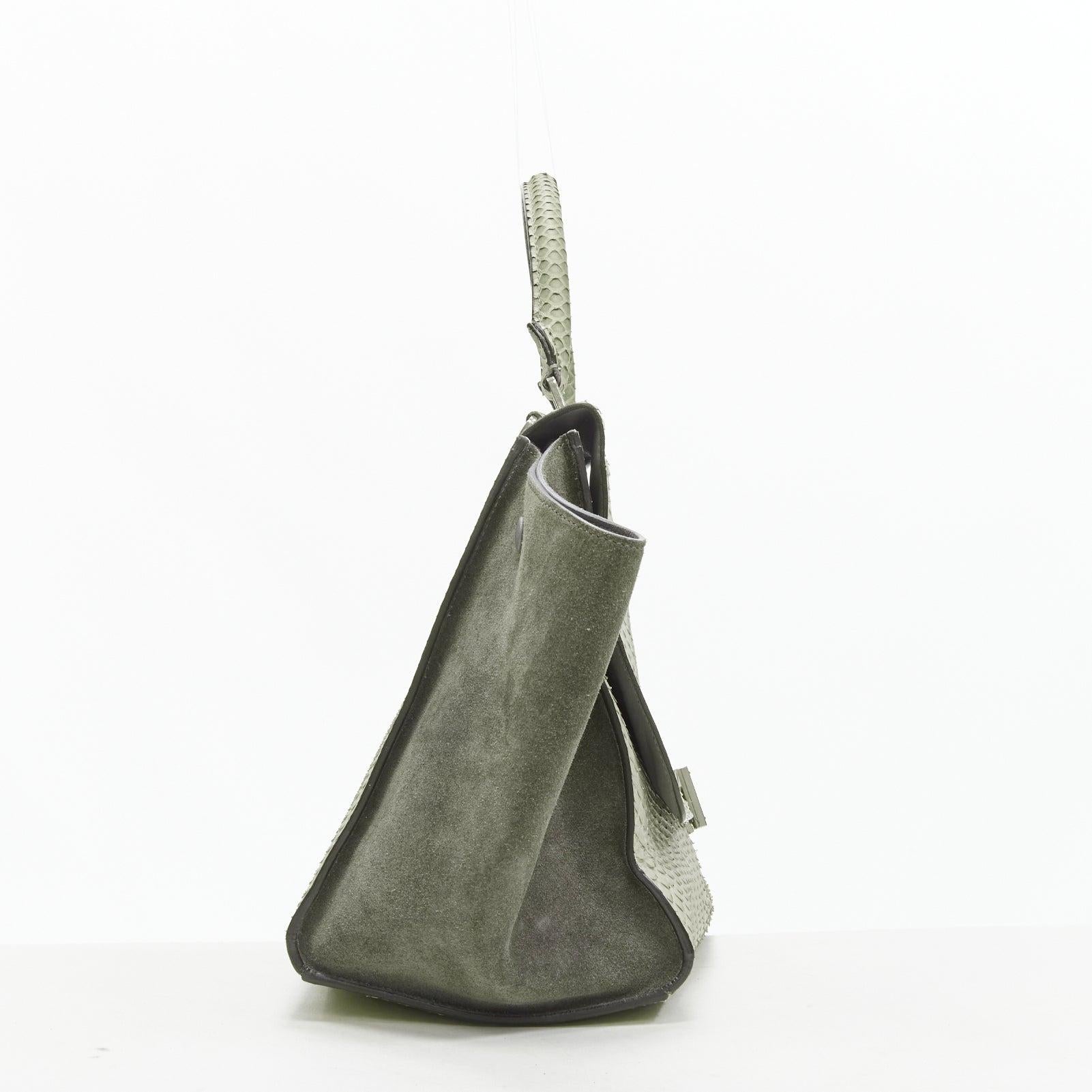 CELINE Phoebe Philo Trapeze grey scaled leather suede flared flap satchel bag In Good Condition For Sale In Hong Kong, NT