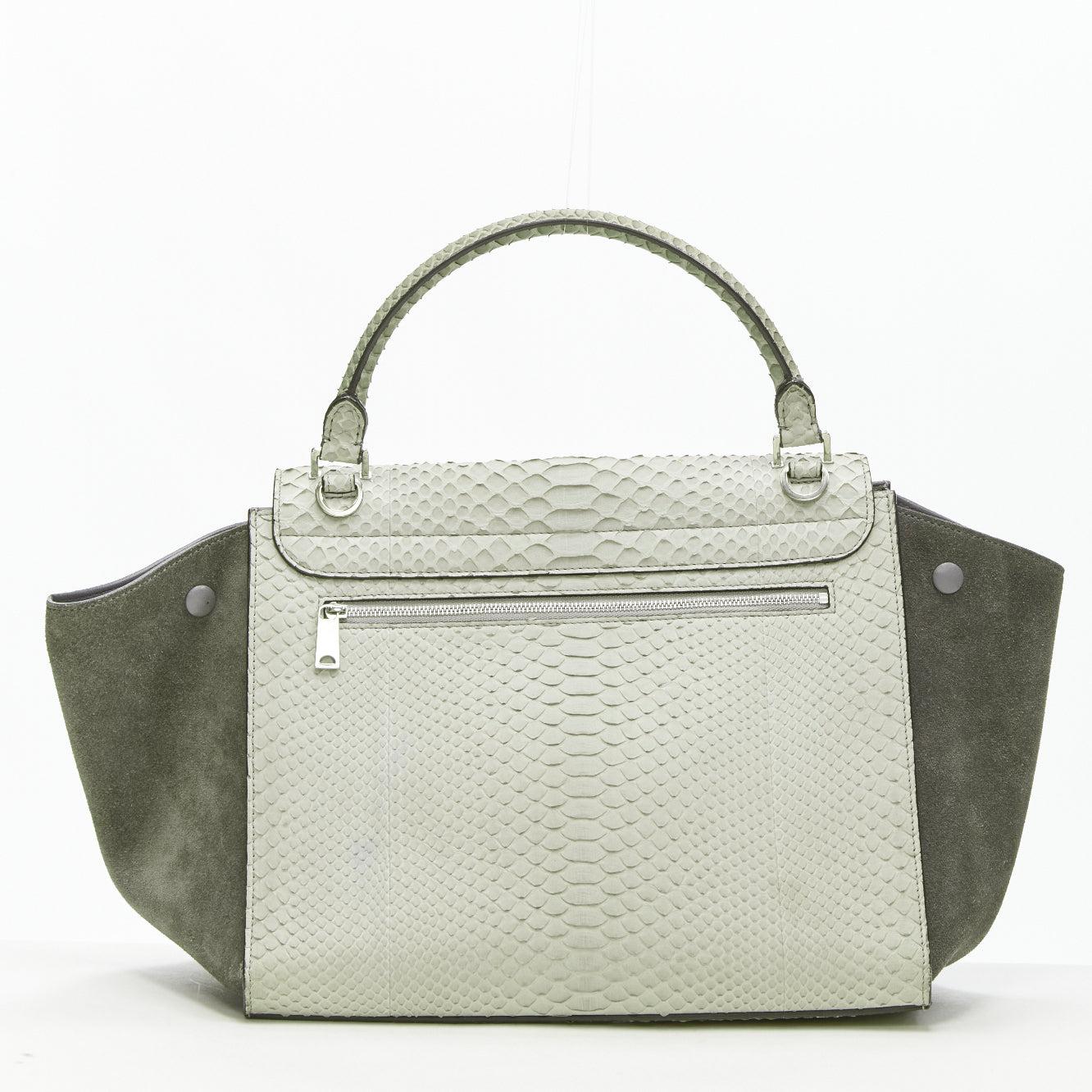 CELINE Phoebe Philo Trapeze grey scaled leather suede flared flap satchel bag In Good Condition For Sale In Hong Kong, NT