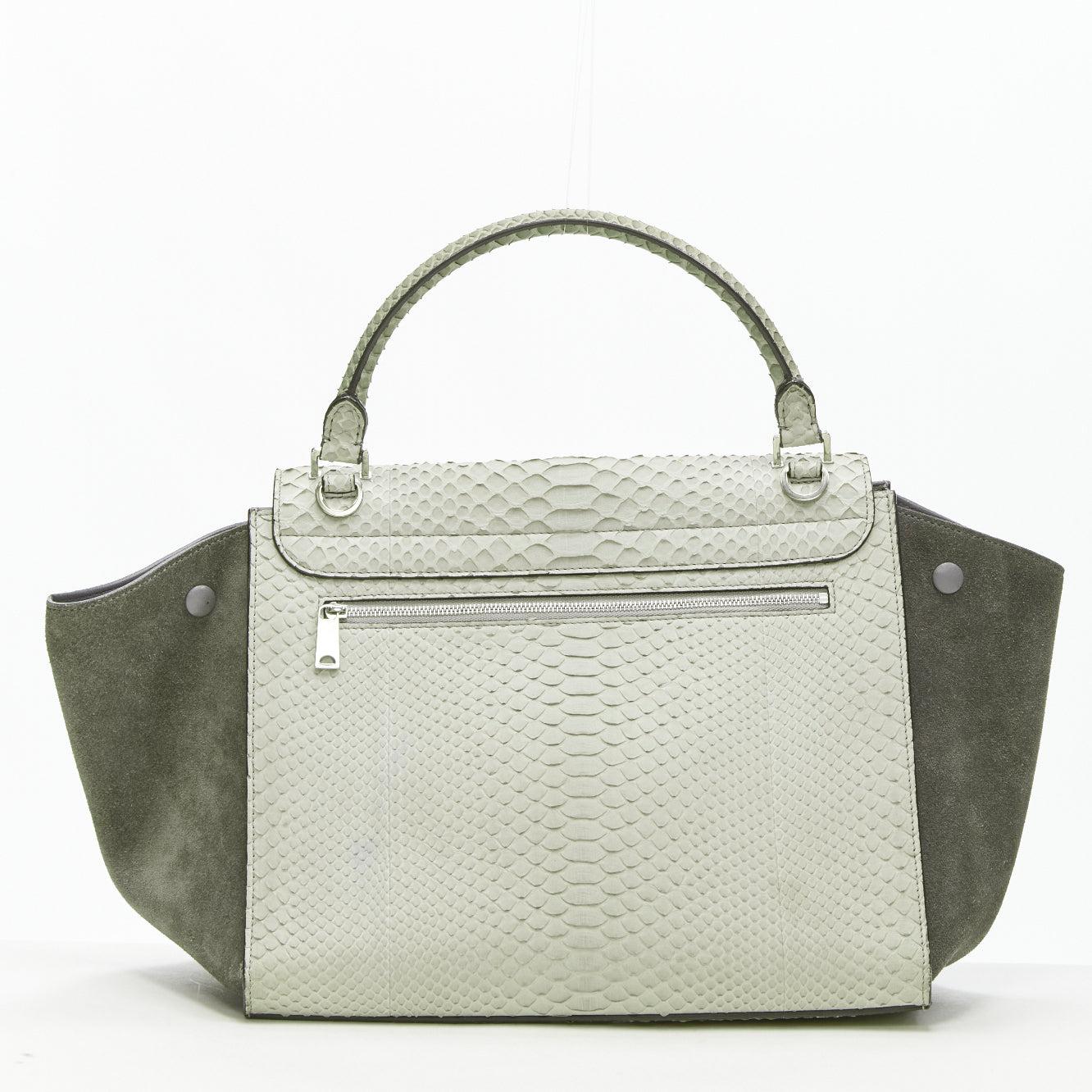 CELINE Phoebe Philo Trapeze grey scaled leather suede flared flap satchel bag 1