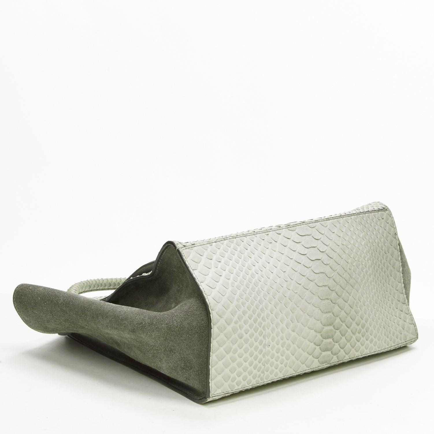 CELINE Phoebe Philo Trapeze grey scaled leather suede flared flap satchel bag For Sale 1