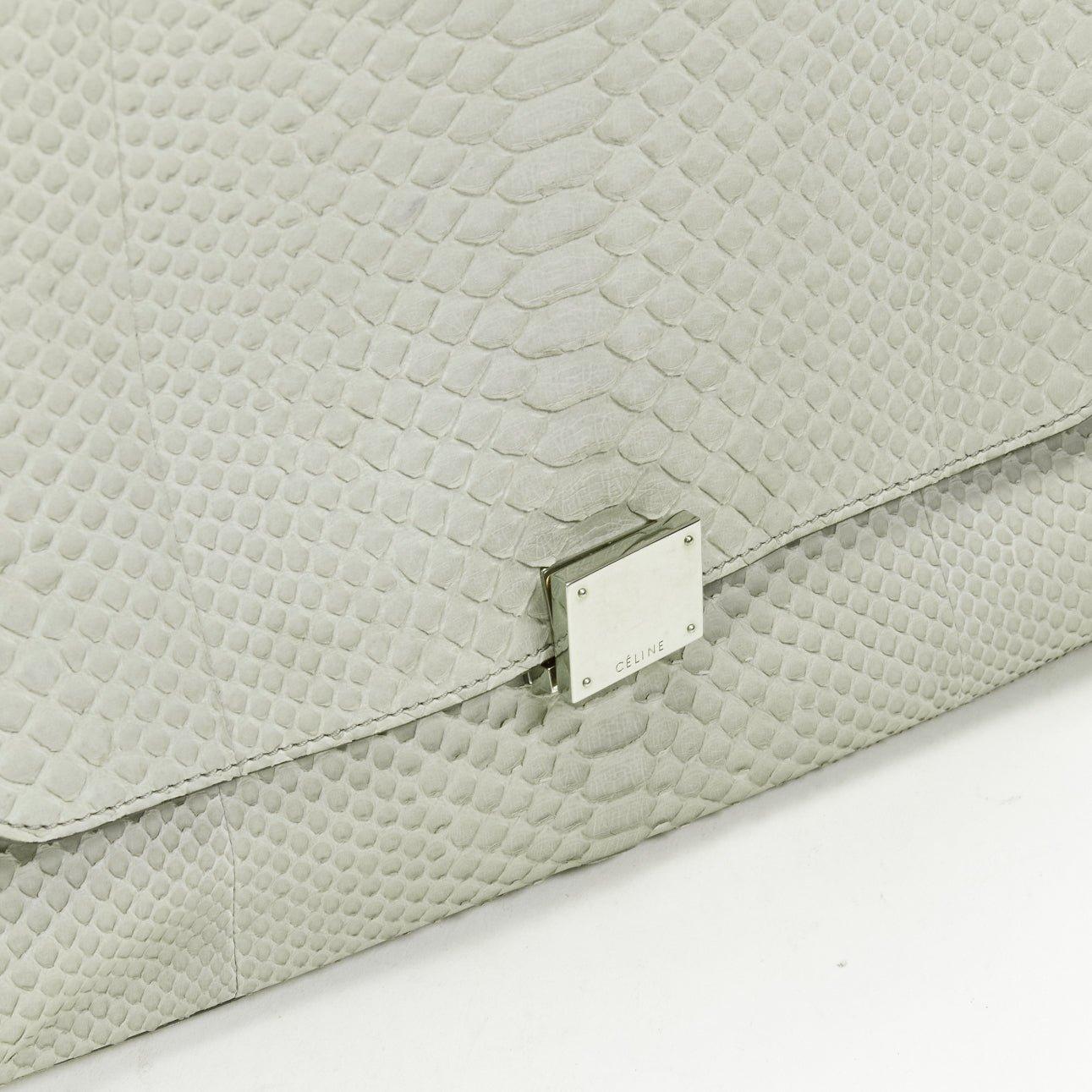 CELINE Phoebe Philo Trapeze grey scaled leather suede flared flap satchel bag For Sale 2