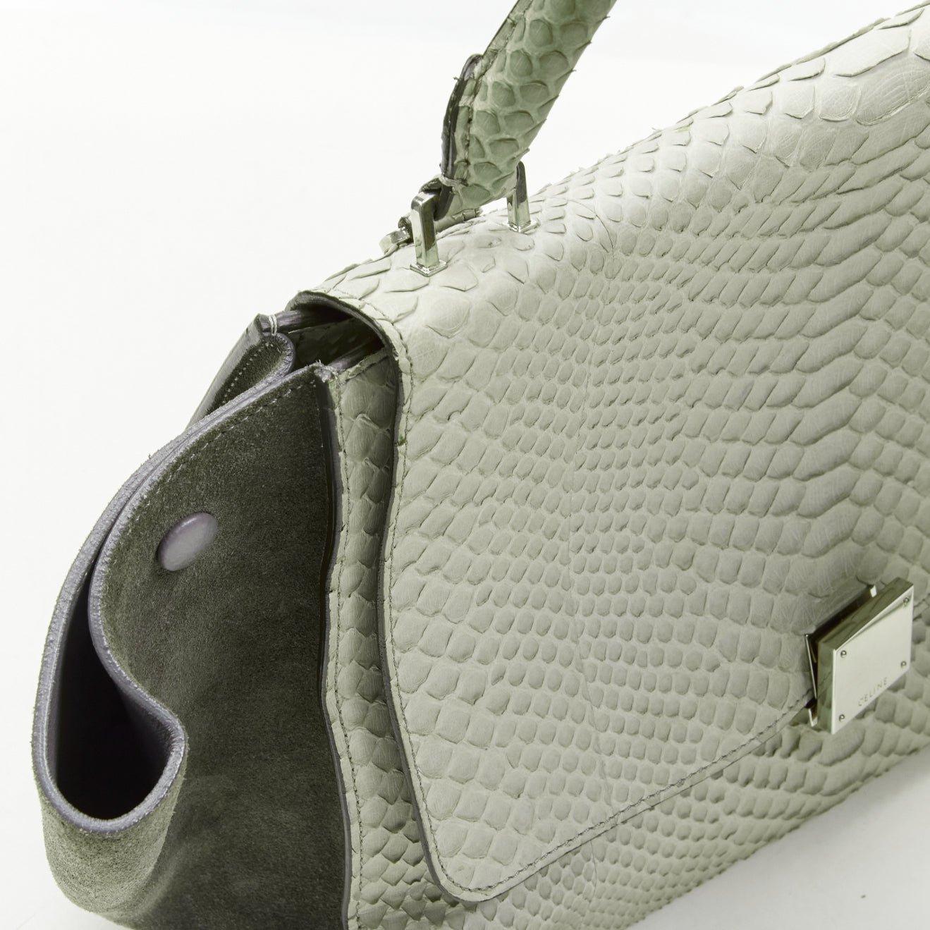 CELINE Phoebe Philo Trapeze grey scaled leather suede flared flap satchel bag For Sale 3