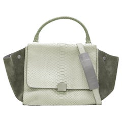 CELINE Phoebe Philo Trapeze grey scaled leather suede flared flap satchel bag