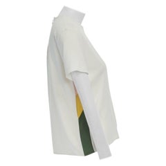CELINE PHOEBE PHILO white creme pink yellow green side panel short sleeve top XS