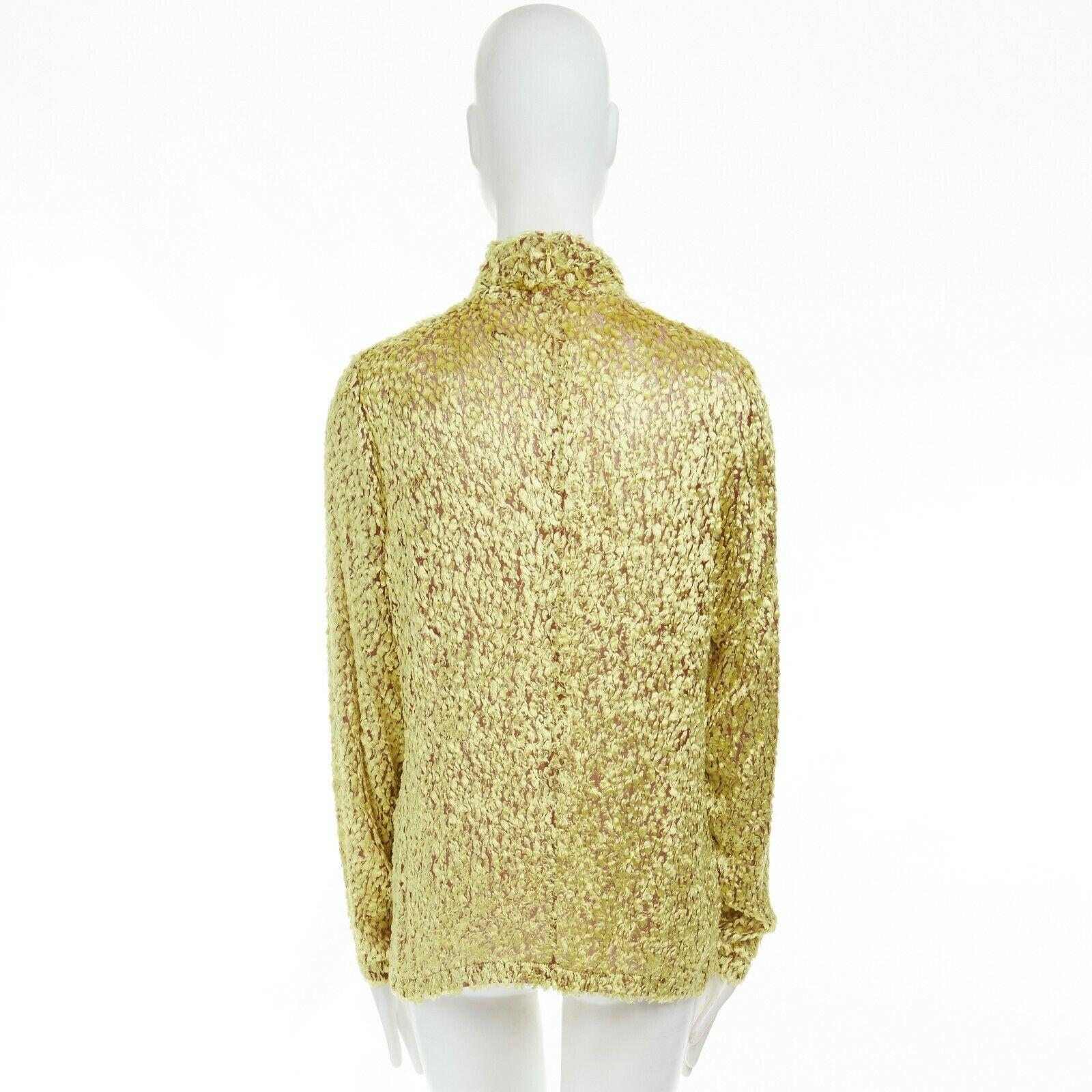 CELINE PHOEBE PHILO yellow fluffy yarn embellished mock neck top FR40 M In Excellent Condition In Hong Kong, NT
