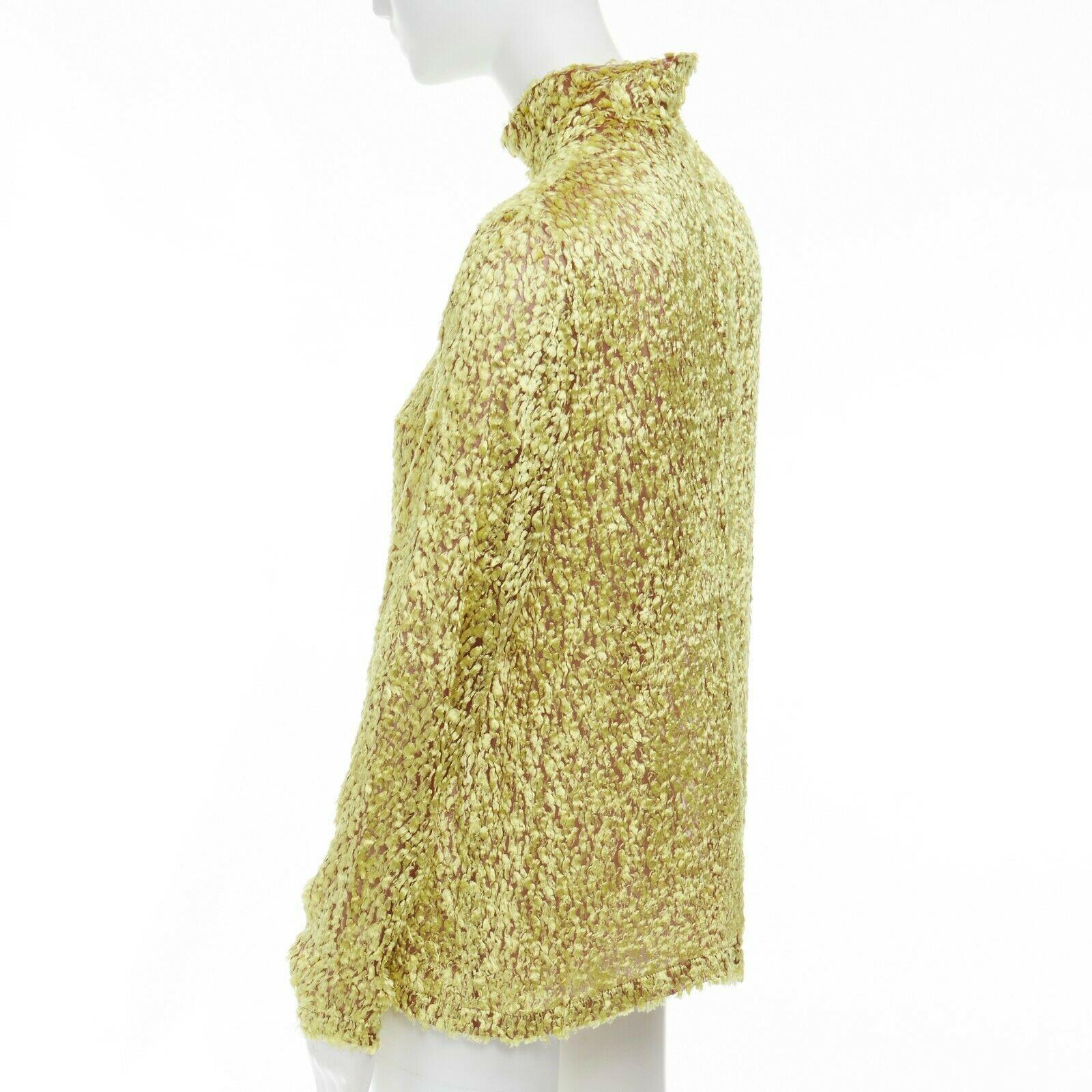 Women's CELINE PHOEBE PHILO yellow fluffy yarn embellished mock neck top FR40 M