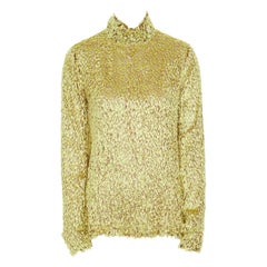 CELINE PHOEBE PHILO yellow fluffy yarn embellished mock neck top FR40 M