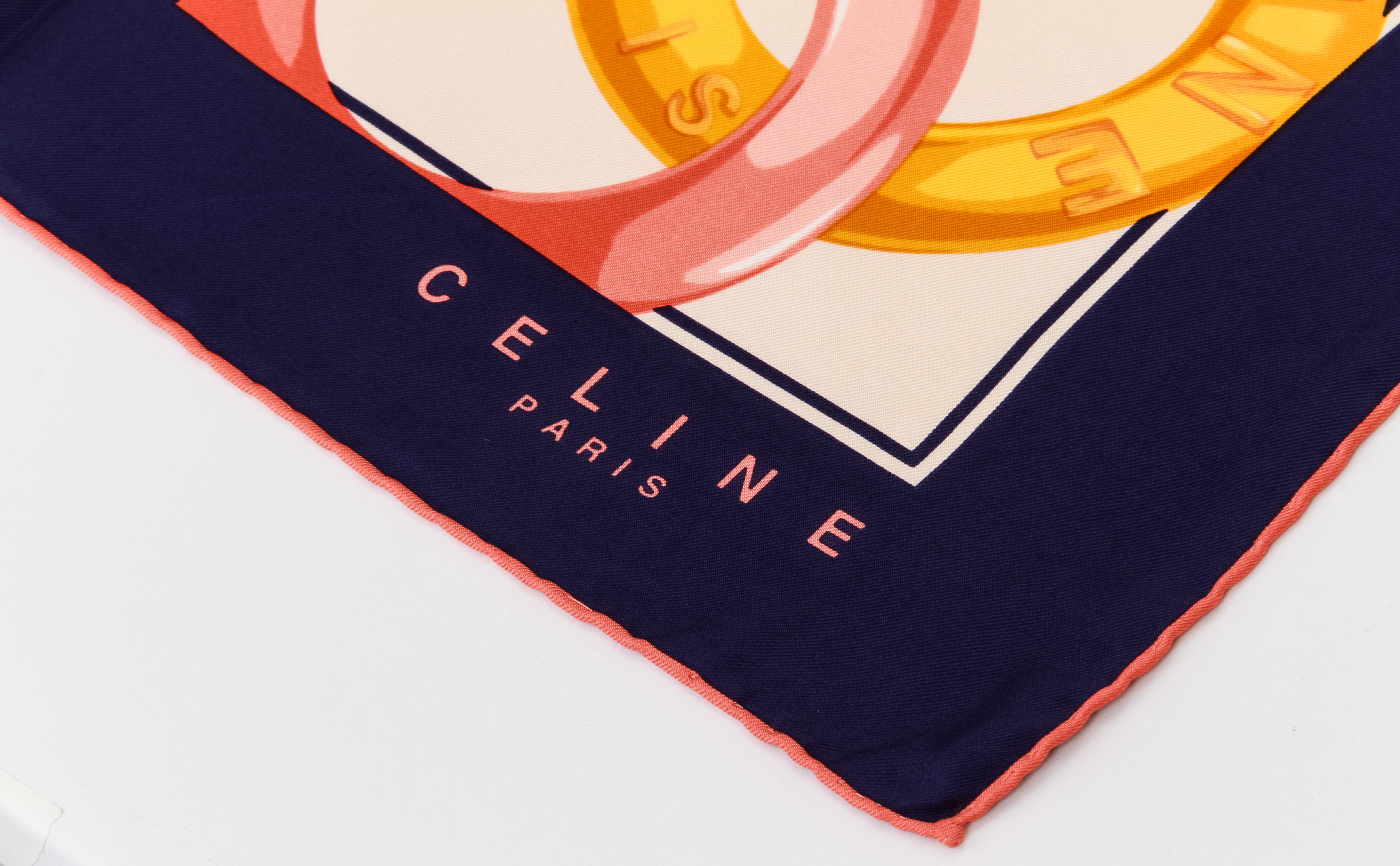 Women's Celine Pink and Yellow Tulips Silk Scarf