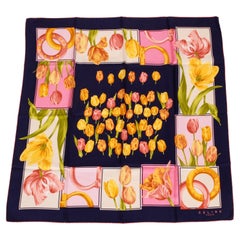 Celine Pink and Yellow Tulips Silk Scarf