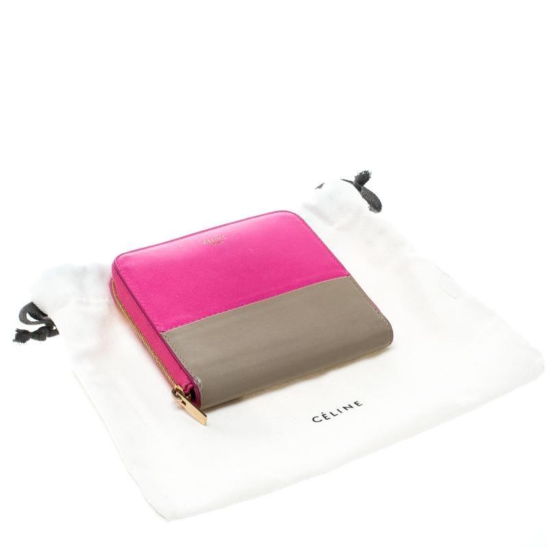 Celine Pink/Beige Leather Zip Around Compact Wallet 6