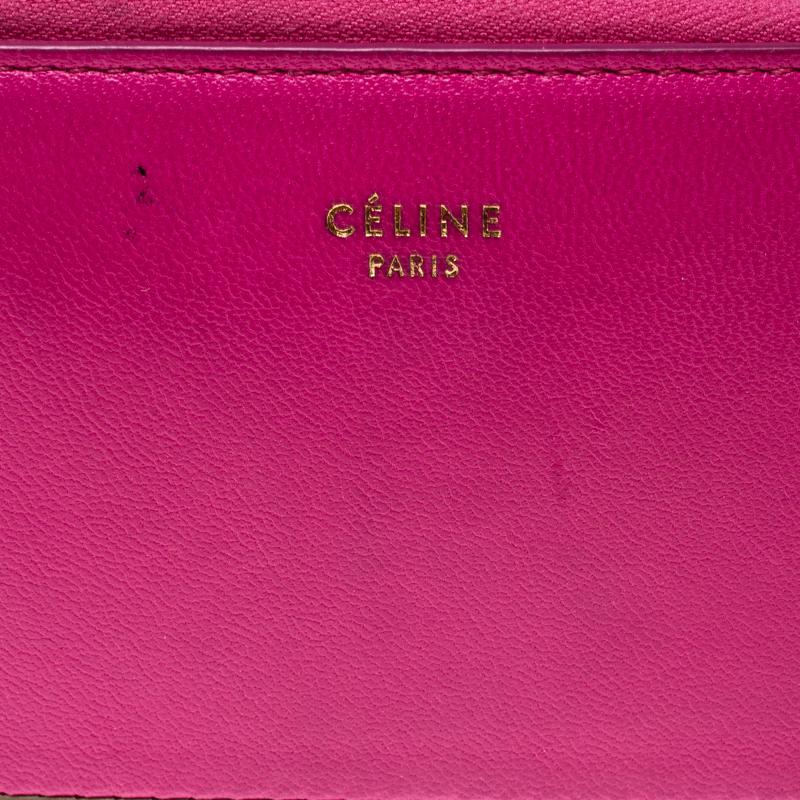 Celine Pink/Beige Leather Zip Around Compact Wallet For Sale 3