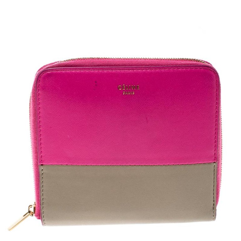 Celine Pink/Beige Leather Zip Around Compact Wallet For Sale at 1stDibs ...