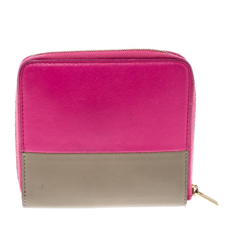 Celine Pink/Beige Leather Zip Around Compact Wallet 4