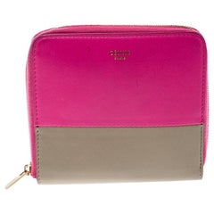 Celine - Portefeuille compact en cuir rose/beige avec fermeture éclair