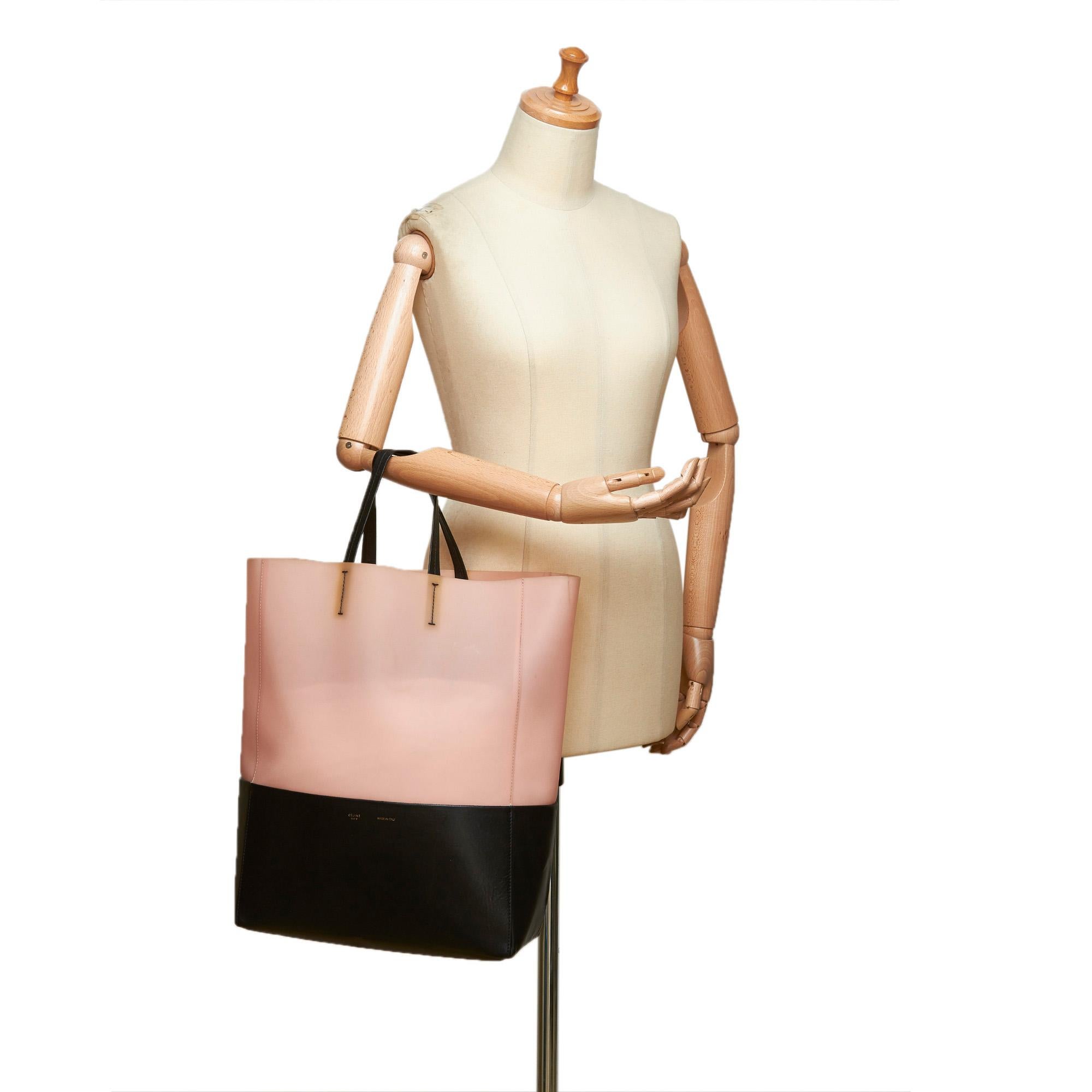 Celine Pink Bicolor Rubber Vertical Cabas Tote For Sale 4