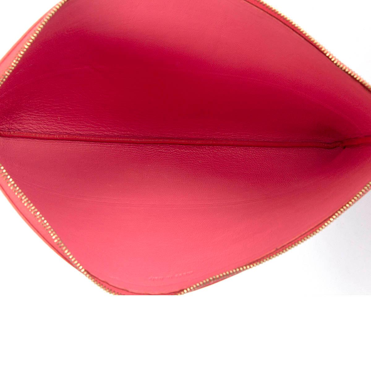 Women's CELINE pink & burgundy leather BI-COLOR SOLO Pouch Clutch Bag