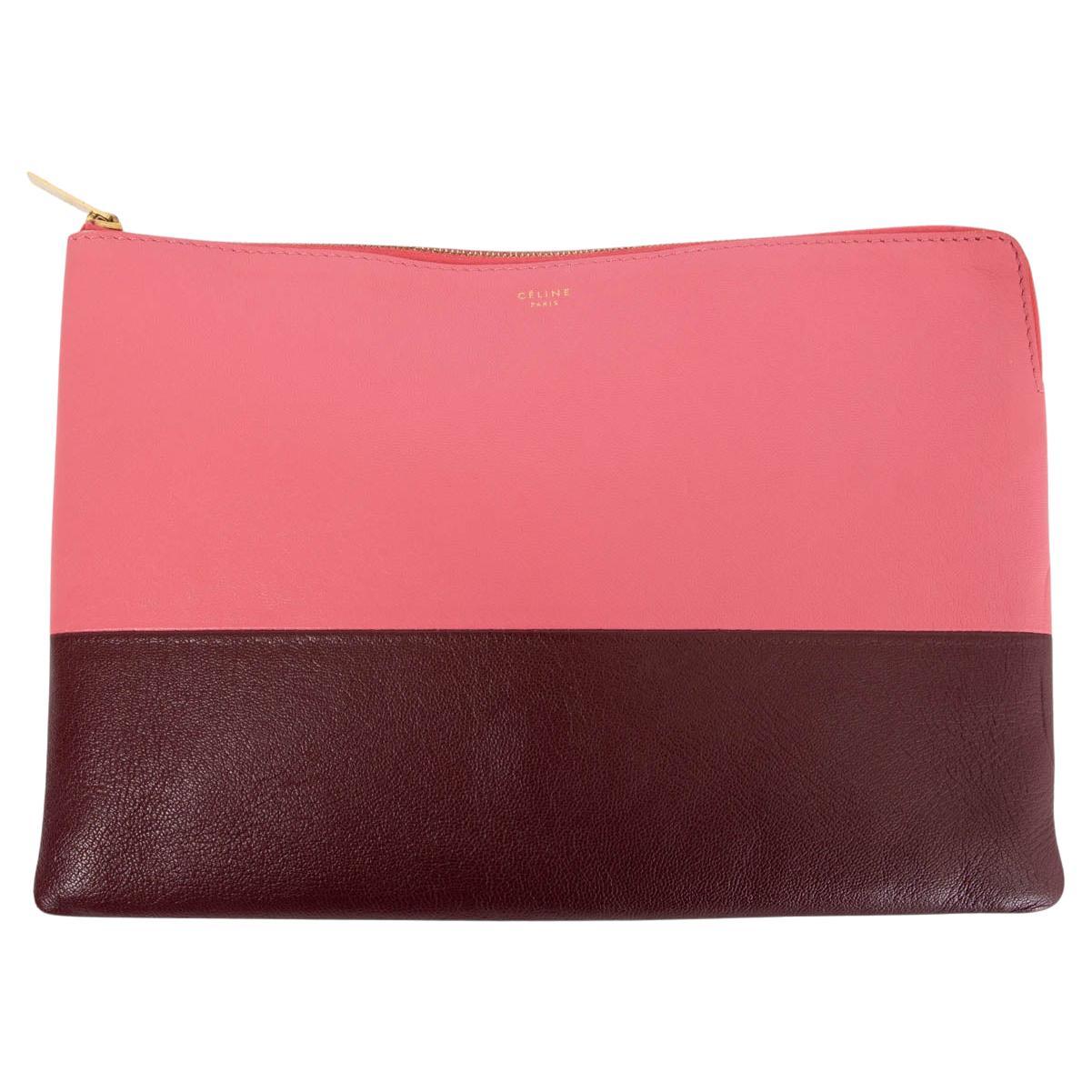 CELINE pink & burgundy leather BI-COLOR SOLO Pouch Clutch Bag