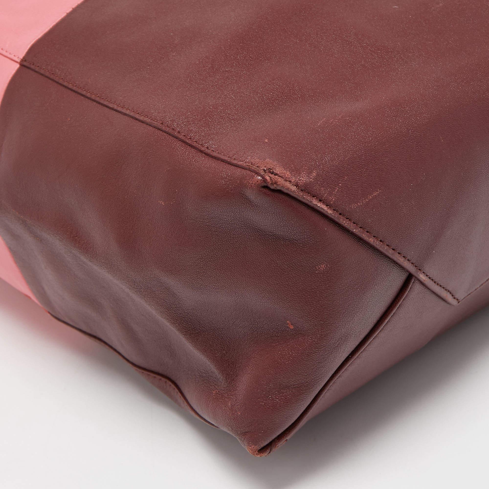 Celine Pink/Burgundy Leather Vertical Cabas Shopper Tote For Sale 1