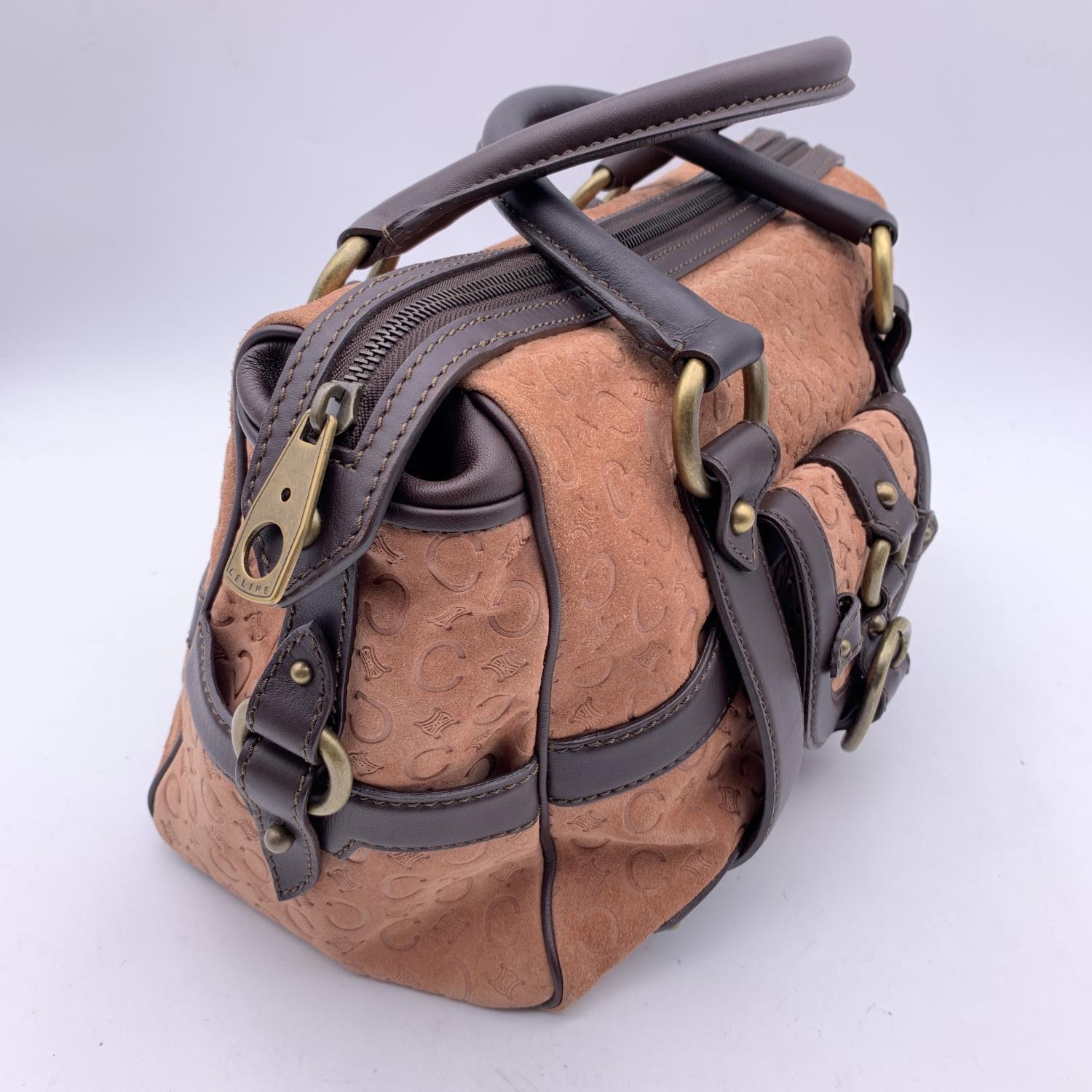 Celine Pink C Macadam Suede Satchel Bag Front Pocket Handbag 4