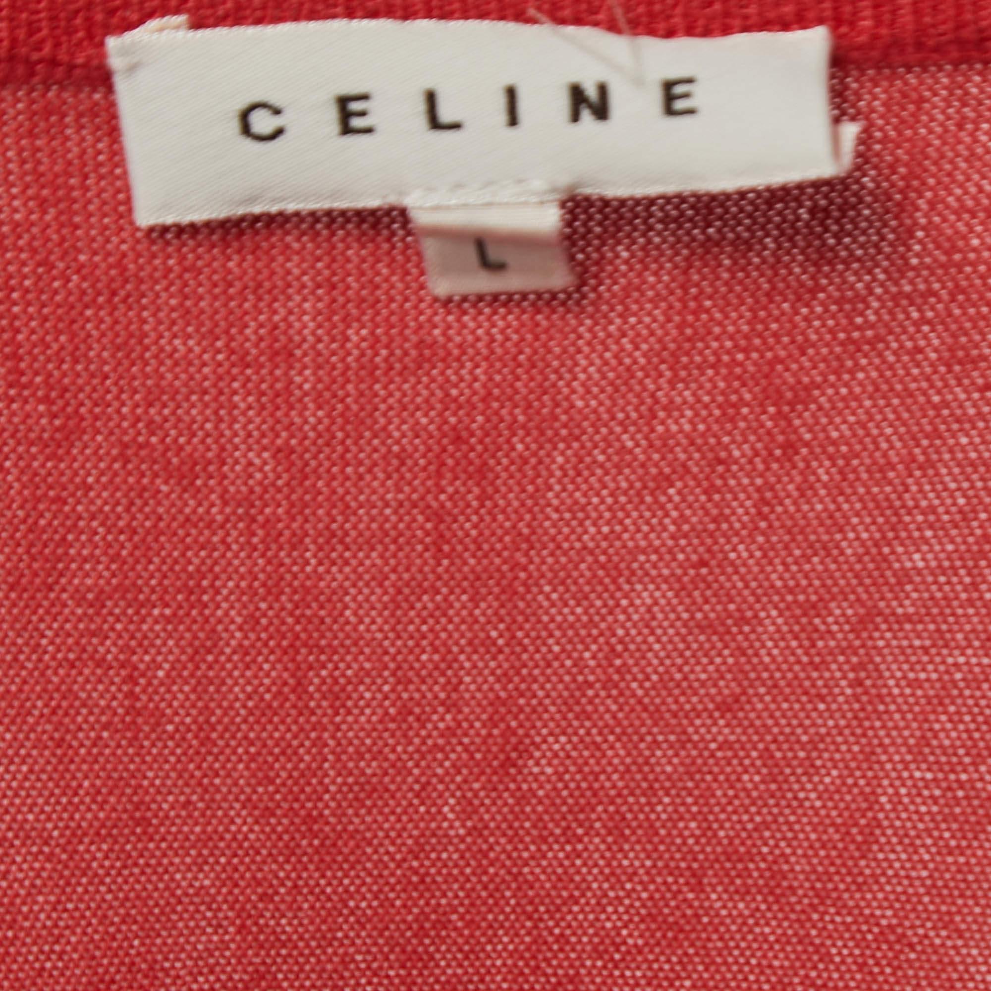 Celine - Maglietta con scollo a V in maglia di seta e cashmere rosa L.L.A. In condizioni buone in vendita a Dubai, Al Qouz 2