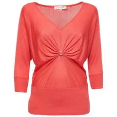 Celine Pink Cashmere and Silk Knit V-Neck T-Shirt L