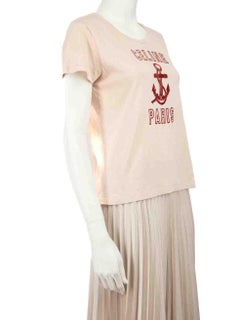 Céline Pink Cotton Flocked Logo T-Shirt Size S