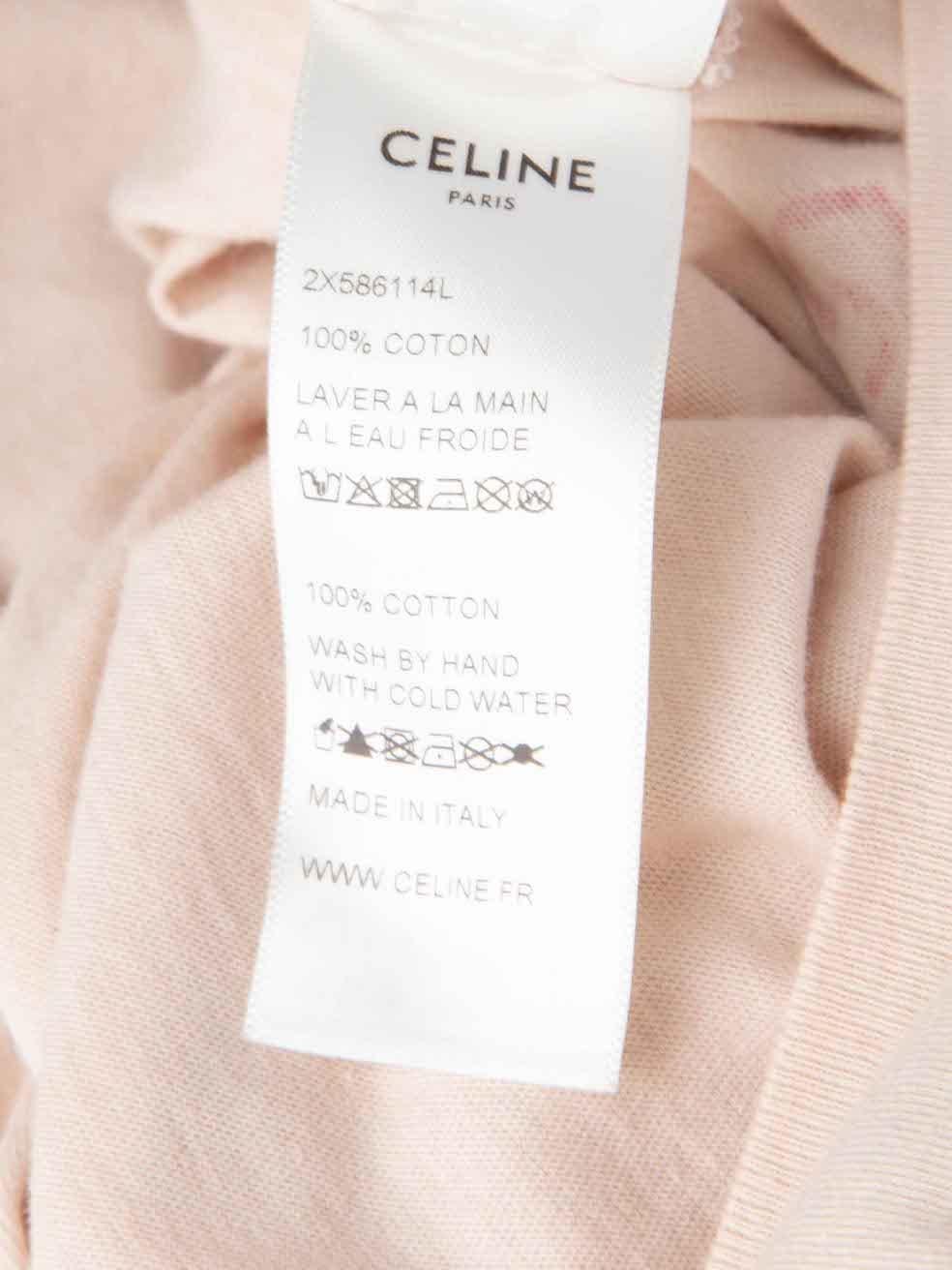 Women's Céline Pink Cotton Flocked Logo T-Shirt Size S